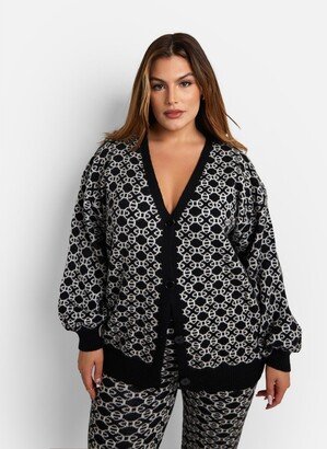 Rebdolls Women's Heidi Abstract Print Knit Oversized Longline Cardigan - Black & White - Black white