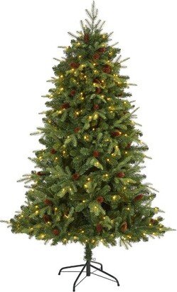 6’ Wellington Spruce “Natural Look” Prelit LED Artificial Christmas Tree with Pine Cones