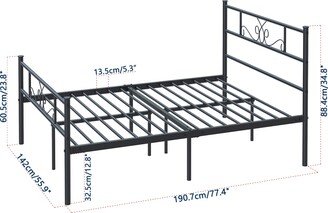 Furniture R Full Size Easy Set-up Premium Metal Bed Frame Platform Box Spring Replacement with Headboard and Footboard