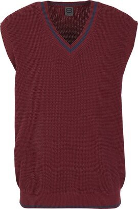 Cotton Rib Knit S/less V-neck Sweater Burgundy