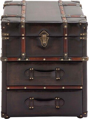 Wood and Faux Leather Trunk End Table Espresso Brown - Olivia & May