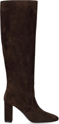 Dark Brown Suede Heeled High Boot