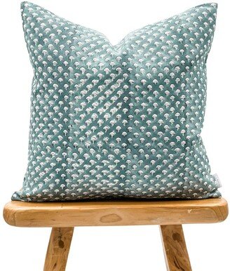 Designer Floral Indigo Blue On Natural Linen Pillow Cover, Teal Cover, Boho Pillow, Decorative Throw Pillow Cover