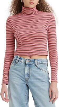 Women's Moon Ribbed Knit Stretchy Turtleneck Top