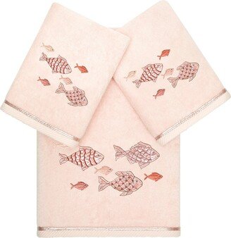 Turkish Cotton Figi 3Pc Embellished Bath & Hand Towel Set-AC