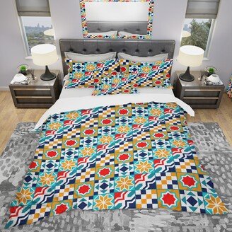 Designart 'Colorful Diagonal Geometric Tiles Pattern' Modern & Contemporary Bedding Set - Duvet Cover & Shams