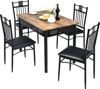 5PCS Dining Set Metal Table & 4 Chairs Kitchen Breakfast