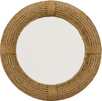 Mirror with Round Woven Rope Frame, Brown and Silver