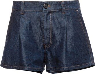 Denim pleated shorts