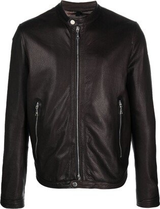 Round-Neck Leather Jacket