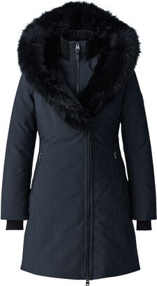 Trish Powder Touch Down Coat With Blue Fox Fur Signature Collar