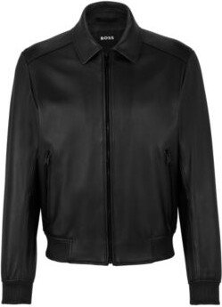 Nappa-leather bomber jacket with wing collar