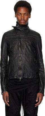 Black Offset Zip Leather Jacket