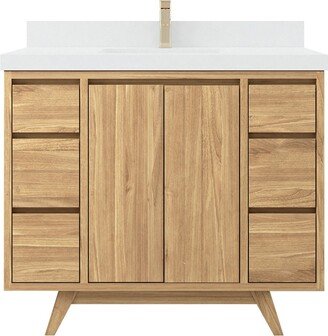 42 In. W X 22 D Madison Teak Double Sink Bathroom Vanity in Light Natural With Quartz Or Marble Countertop | Mid Century Modern