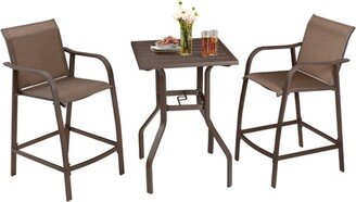 3pc Aluminum Patio Bar Set All-weather 2pc Bar Stools and Table with Umbrella Hole - Crestlive Products