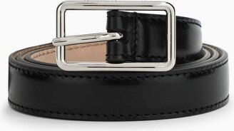 Black leather belt with buckle