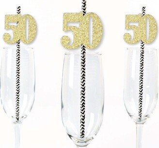 Big Dot Of Happiness Gold Glitter 50 Straws - No-Mess Cut-Out Numbers & Decorative Paper Straws 24 Ct