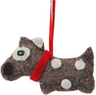 Northlight 3.75 Brown and White Polka Dot Plush Dog Hanging Christmas Ornament