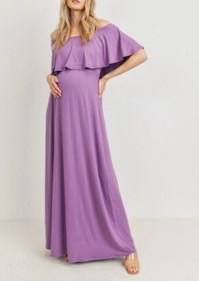 Hello Miz Ruffle Off Shoulder Maternity Dress In Lilac