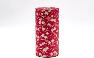 Japanese Chazutsu - 江東堂 Kotodo Red Momiji Washi Wrapped Metal Tea Canister 200G