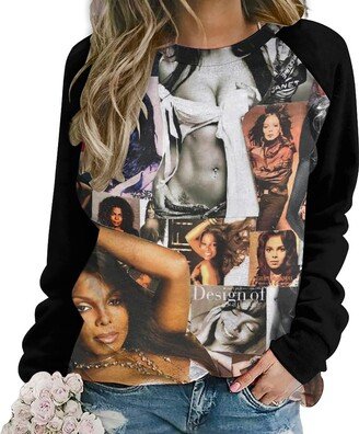 HANDICRAFTSMANN Janet Vintage Jackson Sweatshirts Cute Women Long Sleeve Raglan Crew Neck Casual Baseball Sweater Funny Graphic Pullover Top Shirt XXL