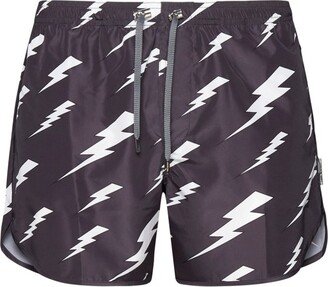 Thunderbolt-Printed Drawstring Swim Shorts