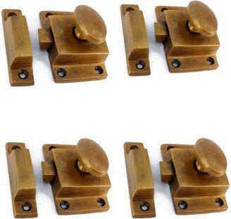 4 Heavy Cast Brass Small Square Turn Catch Knob Lock Latch Bathroom Solid Brass Oval Spring Loaded Hand Made 2.1/4 Inch 6 cm