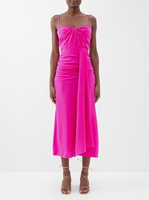 Blush Orchard Draped Silk Midi Dress