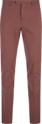 Slim Fit Classic Trousers In Brick Red Gabardine