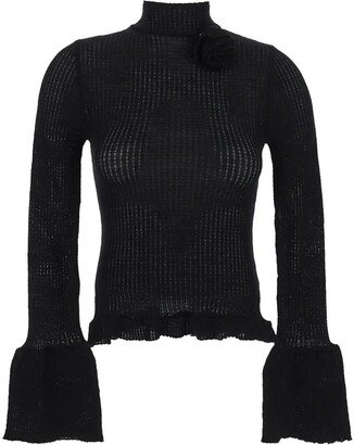 Embossed Rose High-neck Sweater