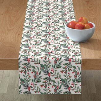 Table Runners: Mistletoe And Red Berries - Green And Red Table Runner, 72X16, Green
