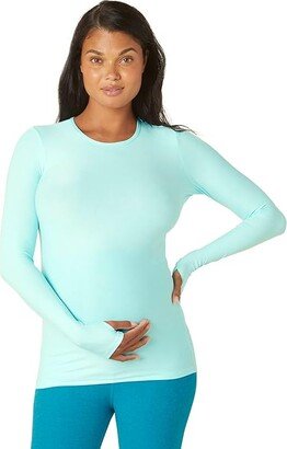 Lightweight Spacedye Maternity Classic Crew Pullover (Powder Blue Heather) Women's Clothing