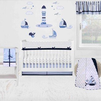 Little Sailor Anchor Boat Blue Navy 6 pc Crib Bedding Set with Long Rail Guard Cover