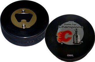 1989 Calgary Flames Stanley Cup Champions Hockey Puck Bottle Opener