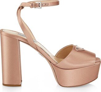 Logo Satin Platform Ankle-Strap Sandals