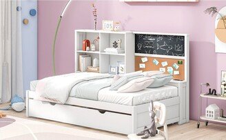 Daybed with Storage Shelves, Blackboard, Cork board, USB Ports