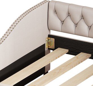 Upholstered daybed with Two Drawers, Wood Slat Support