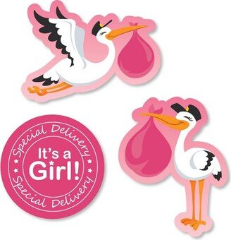 Big Dot of Happiness Girl Special Delivery - DIY Shaped Pink It's A Girl Stork Baby Shower Cut-Outs - 24 Count