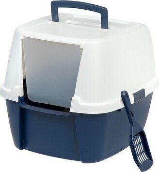 USA Jumbo Hooded Cat Litter Box with Scoop, Navy