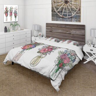 Designart 'Bouquets Of Wildflowers In Transparent Vases II' Farmhouse Duvet Cover Set