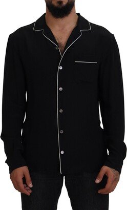 Black Silk Pajama Top Men's Shirt