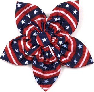 The Worthy Dog Bias Stars and Stripes Flower Adjustable Collar Attachment Accessory - Red/White/Blue - L
