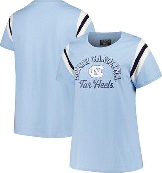 Women's Carolina Blue North Carolina Tar Heels Plus Size Striped Tailgate Crew Neck T-shirt