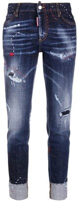 Distressed-Finish Skinny Jeans