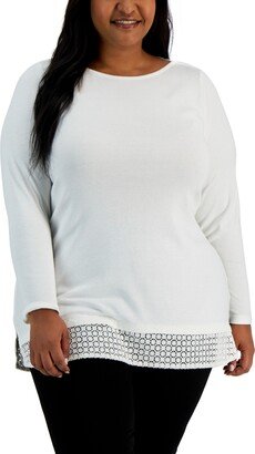 Plus Size Cotton Lace-Hem Top, Created for Macy's