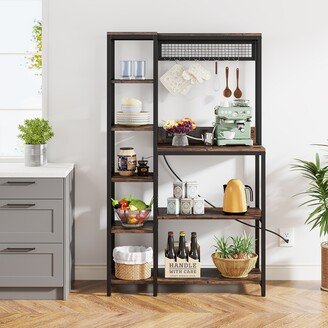 LEE Furniture Baker's Rack with Power Outlets, 8-Tier Microwave Stand with Storage Shelves, Freestanding Kitchen Utility Shelf Organize