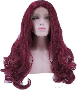 Unique Bargains Long Body Wave Lace Front Wigs for Women with Wig Cap 24 Fuchsia 1PC