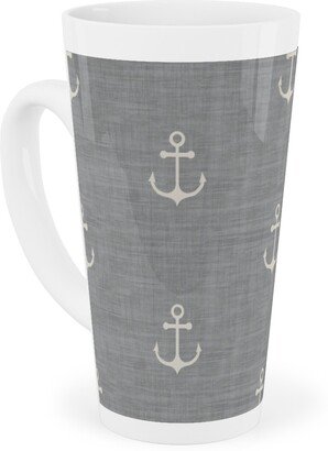 Mugs: Anchor - Ivory On Light Grey Texture Tall Latte Mug, 17Oz, Gray