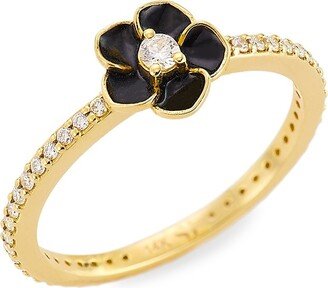 Stephanie Gottlieb Black Enamel & 0.25 TCW Diamond Flower Stack Ring