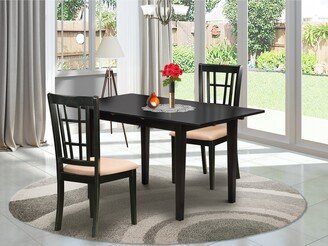 Modern Dinette Set - Butterfly Leaf Dining Table and Dining Chairs with Slatted Back - Black Finish